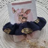 Gumka scrunchie do włosów granatowa złote listki