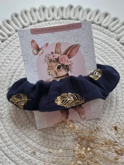 Gumka scrunchie do włosów granatowa złote listki
