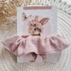 Gumka scrunchie do włosów muślinowa różowa złote kropeczki