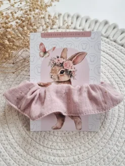 Gumka scrunchie do włosów muślinowa różowa złote kropeczki