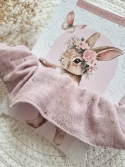 Gumka scrunchie do włosów muślinowa różowa złote kropeczki