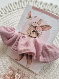 Gumka scrunchie do włosów różowa złote paseczki