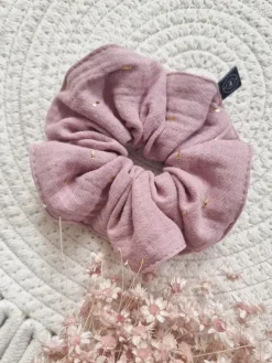 Gumka scrunchie do włosów różowa złote paseczki