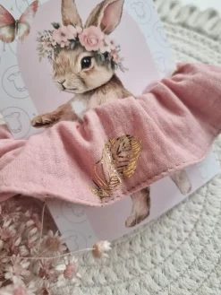 Gumka scrunchie do włosów różowa złote listki