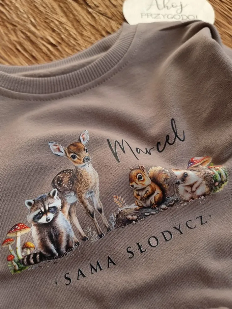 Kawowy komplet dresowy leśni przyjaciele sama słodycz bluza + spodnie