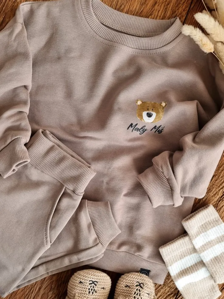 Kawowy komplet dresowy mały miś bluza + spodnie