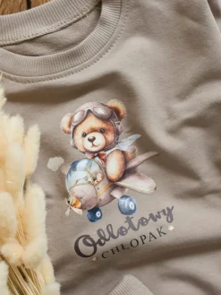 Kawowy komplet dresowy odlotowy chłopak bluza + spodnie