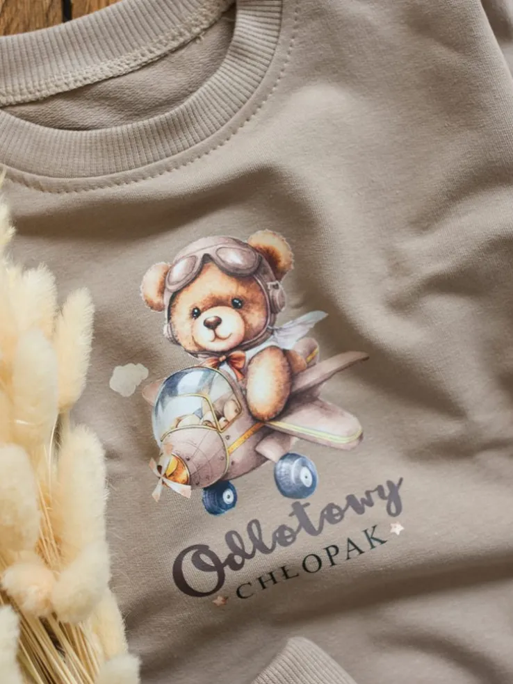 Kawowy komplet dresowy odlotowy chłopak bluza + spodnie