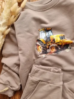 Kawowy komplet dresowy traktor bluza + spodnie