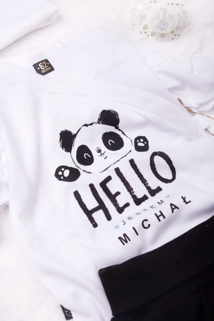 Komplet body Panda Hello Jestem… + półśpiochy lub spodnie