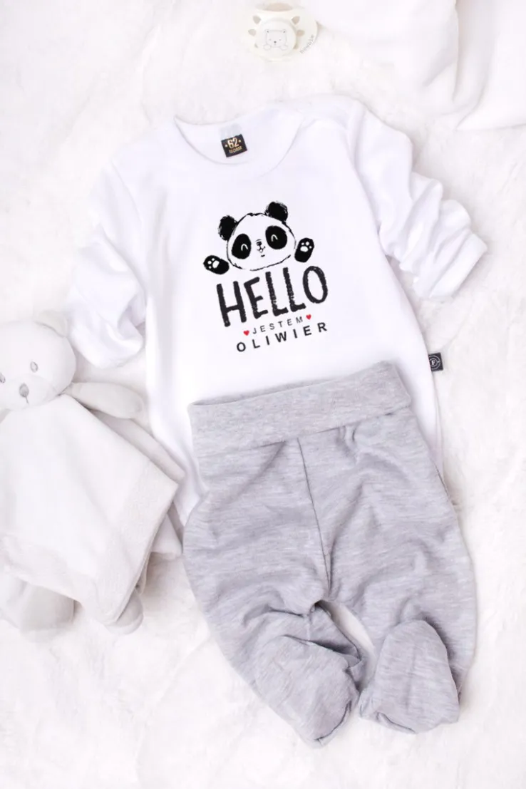 Komplet body Panda Hello Jestem… + półśpiochy lub spodnie