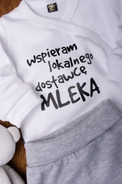 Komplet Body Wspieram lokalnego dostawcę mleka + szare półśpiochy lub spodnie