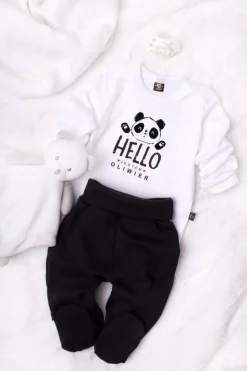 Komplet Body z pandą hello jestem + półśpiochy lub spodnie
