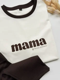 Komplet damski z nadrukiem mama (koszulka + kolarki brązowe)