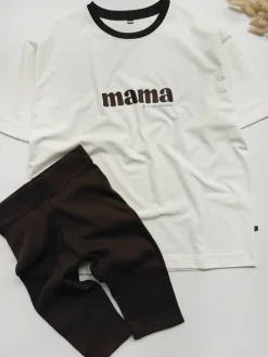 Komplet damski z nadrukiem mama (koszulka + kolarki brązowe)