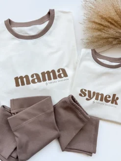 Komplet damski z nadrukiem mama (koszulka + kolarki kawowe)