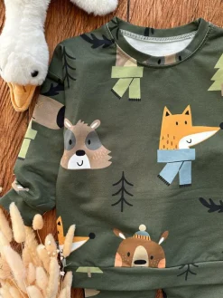 Komplet dla chłopca zwierzęta w lesie bluza + prążkowane getry czarne