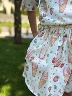 Komplet dla dziecka koszulka + spódnico – spodenki lody truskawkowe