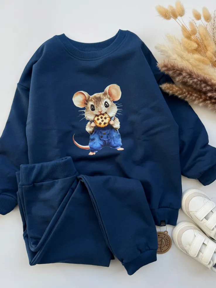Komplet dla dziecka myszka w ogrodniczkach (bluza + spodnie)