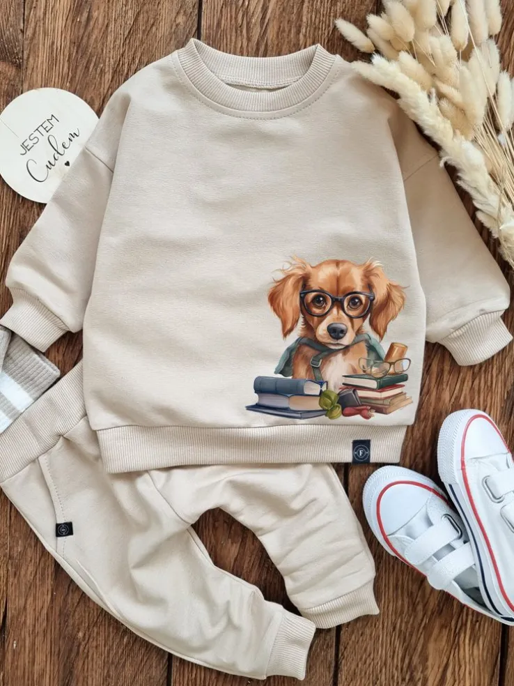 Komplet dla dziecka piesek w okularach (bluza+ spodnie)