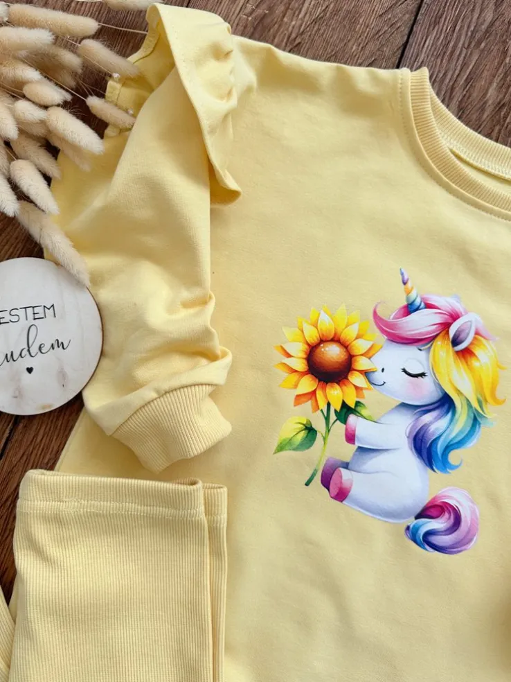 Komplet dla dziecka tęczowy jednorożec ze słonecznikiem
