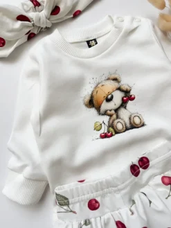 Komplet dla dziewczynki wisienki (body + legginsy + opaska)