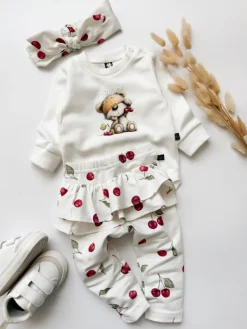 Komplet dla dziewczynki wisienki (body + legginsy + opaska)