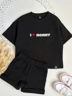 Komplet dresowy I ❤ Mommy / Daddy (koszulka + szorty)