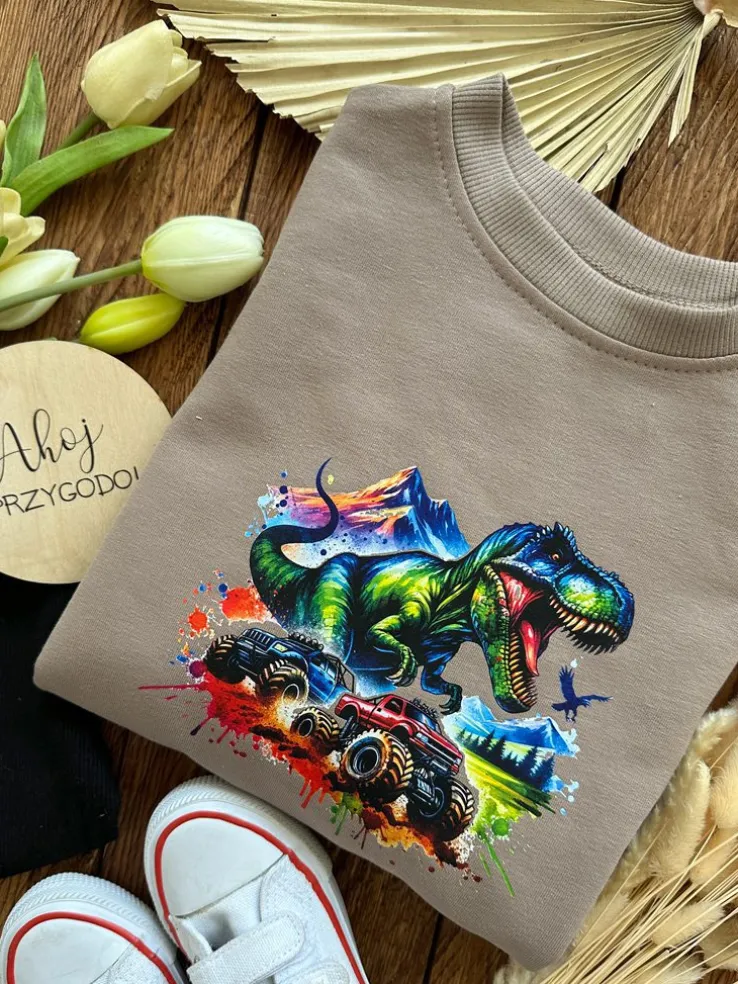 Komplet dresowy kolorowy t-rex (bluza + spodnie)