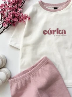 Komplet dziecięcy z nadrukiem córka (koszulka + kolarki brudny róż)