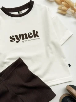 Komplet dziecięcy z nadrukiem synek/córka (koszulka + kolarki brązowe)