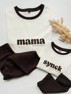 Komplet dziecięcy z nadrukiem synek/córka (koszulka + kolarki brązowe)