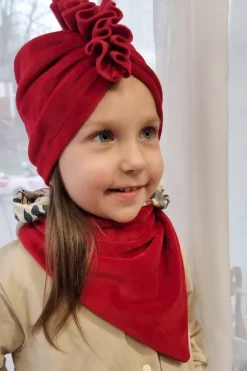 Komplet welurowy czerwony turban + chusta
