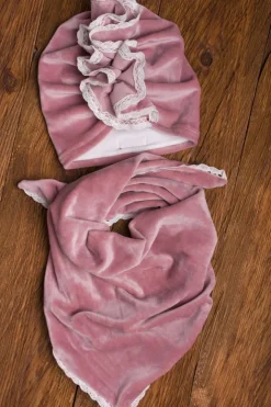 Komplet welurowy różowy turban + chusta