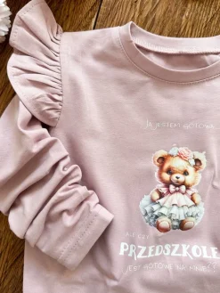 Koszulka dziecięca z falbankami przy rękawach miś w sukience