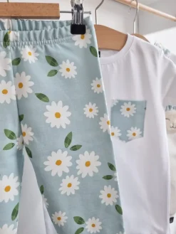 Legginsy dziecięce błękitne stokrotki