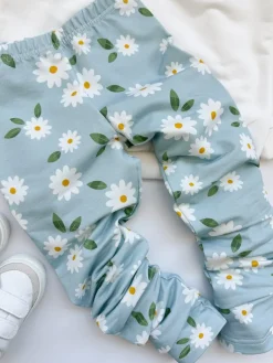 Legginsy dziecięce błękitne stokrotki
