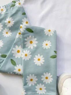 Legginsy dziecięce błękitne stokrotki