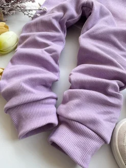 Legginsy niemowlęce prążkowane liliowe