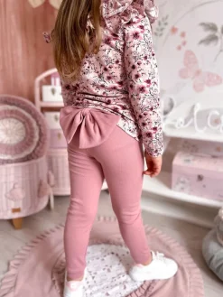 Legginsy prążkowane z kokardą różowe