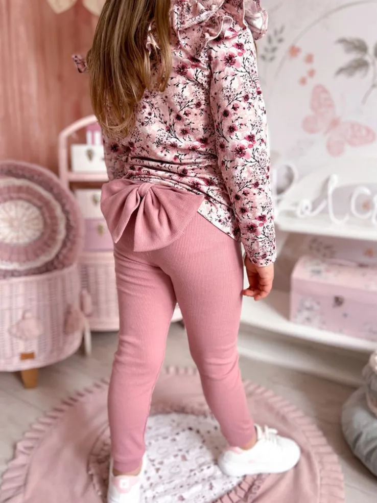 Legginsy prążkowane z kokardą różowe