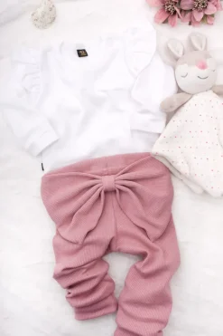 Legginsy prążkowane z kokardą różowe