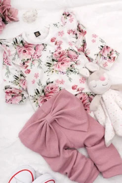 Legginsy prążkowane z kokardą różowe
