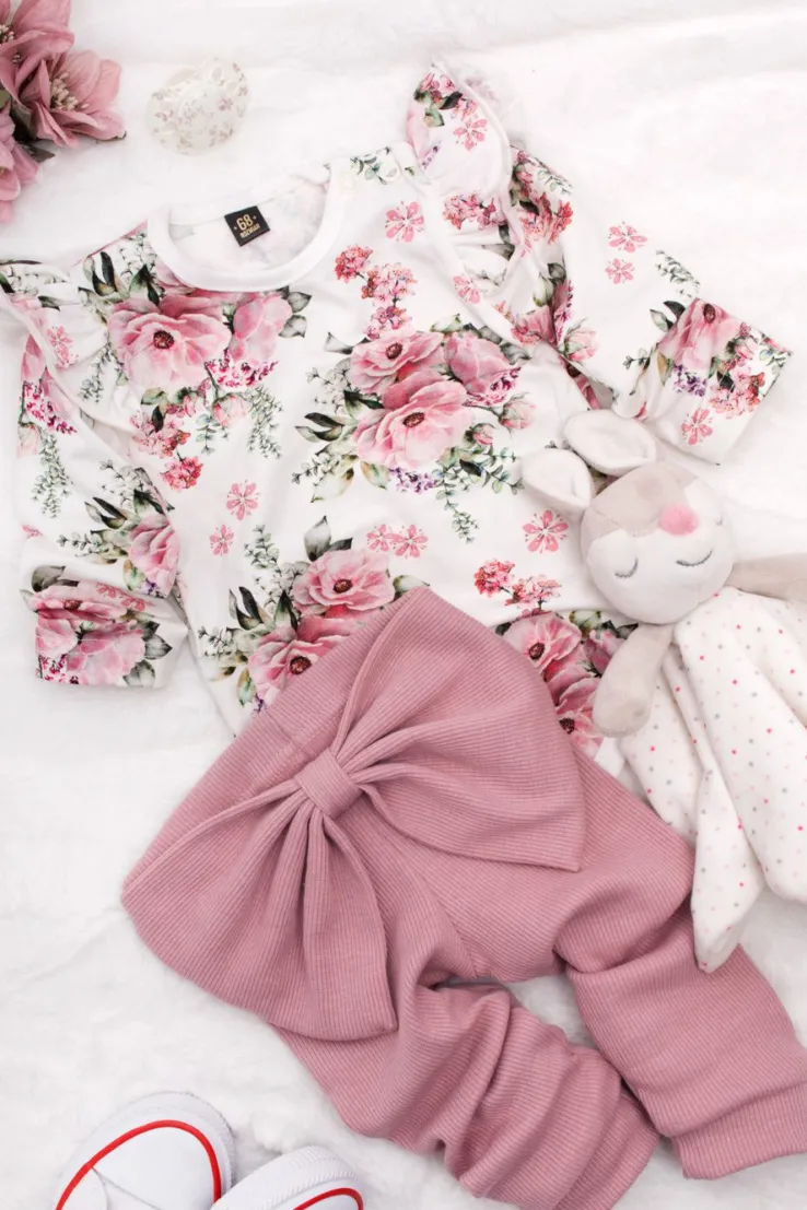 Legginsy prążkowane z kokardą różowe