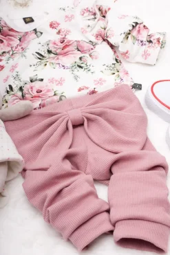 Legginsy prążkowane z kokardą różowe