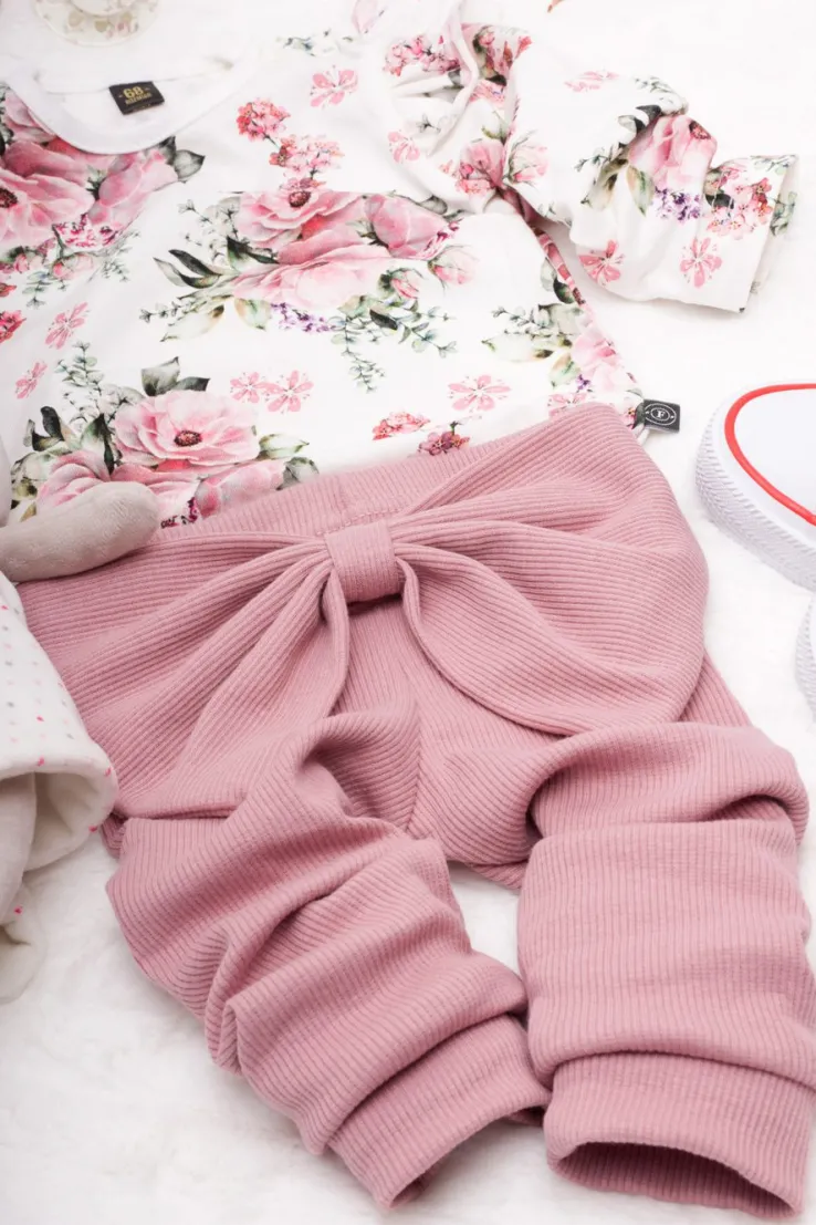 Legginsy prążkowane z kokardą różowe