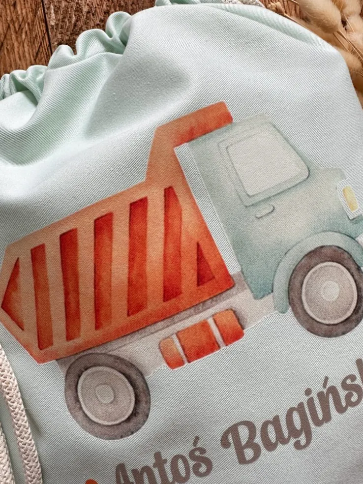 Miętowy worek z nadrukiem wywrotki