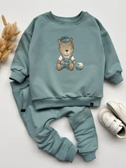 Niebieski komplet dla dziecka miś vintage (bluza + spodnie)