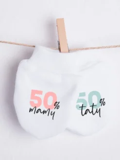 Niedrapki niemowlęce z nadrukiem 50% mamy 50% taty