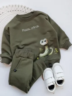 Oliwkowy komplet dresowy Psssss…otnik bluza + spodnie